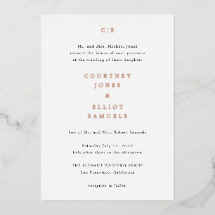 Invitación Con Relieve Metalizado Courtney Monogram Elegant Wedding
