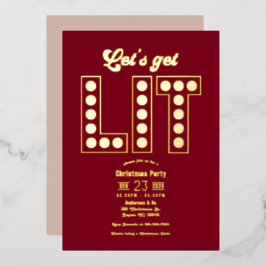 Invitación Con Relieve Metalizado Cranberry Royale Get Lit Retro Christmas Party