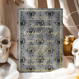 Invitación Con Relieve Metalizado Cráneo Gótico Elegante Fiesta de Cóctel de Hallowe