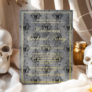 Invitación Con Relieve Metalizado Cráneo Gótico Elegante Fiesta de Cóctel de Hallowe