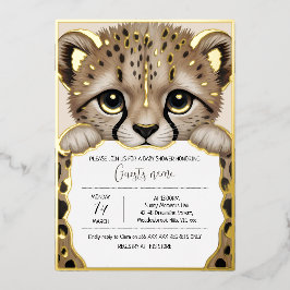 Invitación Con Relieve Metalizado Cream Beige Cub Baby Shower