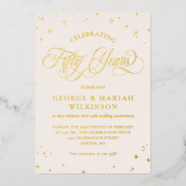 Invitación Con Relieve Metalizado Cream Gold Stars 50° aniversario de Boda