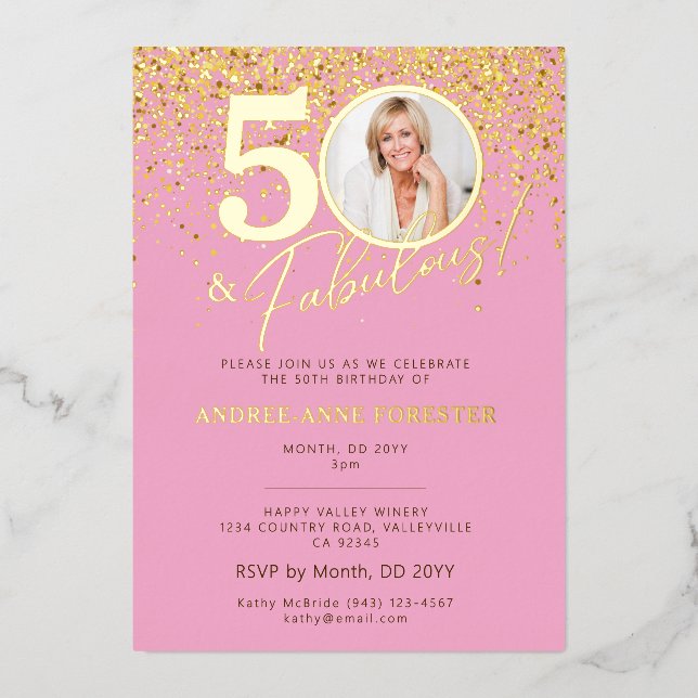 Invitación Con Relieve Metalizado Create Your Own Fabulous Milestone Birthday Photo (Anverso)