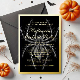 Invitación Con Relieve Metalizado Creepe Spider Halloween Cocktail Fiesta Gold