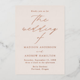 Invitación Con Relieve Metalizado Crema de elegancia moderna y Boda de oro Rosa