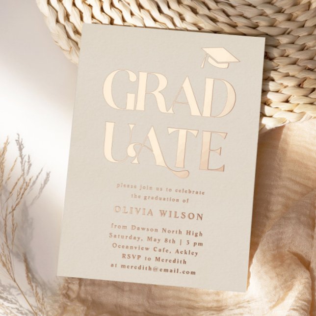 Invitación Con Relieve Metalizado Crema de fiesta de graduación en negrita (Subido por el creador)