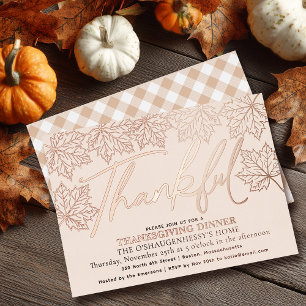 Invitación Con Relieve Metalizado Crema moderna Agradecimiento otoño deja acción de