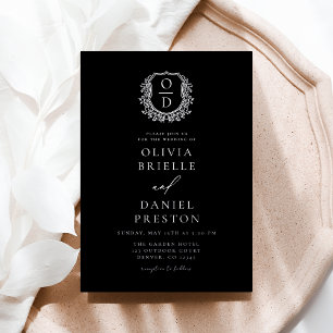 Invitación Con Relieve Metalizado Crest Monograma Hoja de Hoja de Plata Real Boda
