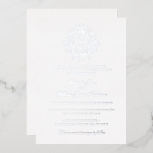 Invitación Con Relieve Metalizado Crest Monograma Vintage Regencia Boda Real