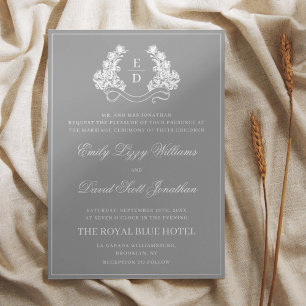 Invitación Con Relieve Metalizado Cresta Botánica Gris Elegante para Boda de Herenci