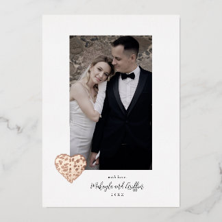 Invitación Con Relieve Metalizado Crisscross Rosa Gold Heart Boda Foto Gracias