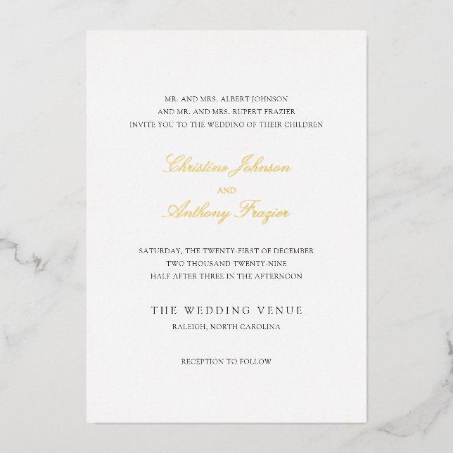 Invitación Con Relieve Metalizado Cristina Boda elegante tradicional (Anverso)