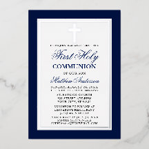 Cruz de Primera Comunión Azul Elegante de Plata