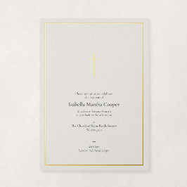 Invitación Con Relieve Metalizado Cruz religiosa minimalista elegante de pan de oro