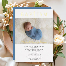 Invitación Con Relieve Metalizado Cruz Religiosa Niño Bautizo Foto Oro