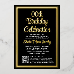 Invitación Con Relieve Metalizado Cualquier código QR de fiesta de cumpleaños y foto