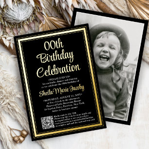 Invitación Con Relieve Metalizado Cualquier código QR de fiesta de cumpleaños y foto