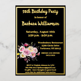 Invitación Con Relieve Metalizado Cualquier cumpleaños Black REAL Gold