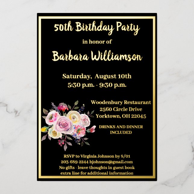 Invitación Con Relieve Metalizado Cualquier cumpleaños Black REAL Gold (Anverso)