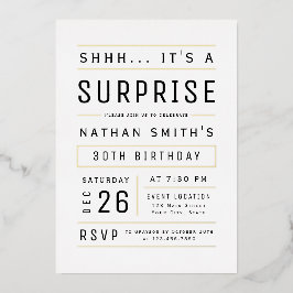 Invitación Con Relieve Metalizado Cualquier Edad Moderna y Simple Typografía Sorpres