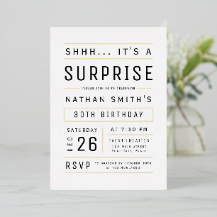 Invitación Con Relieve Metalizado Cualquier Edad Moderna y Simple Typografía Sorpres