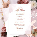 Invitación Con Relieve Metalizado Cualquier evento, Relieve metalizado dorado elegan<br><div class="desc">Elegante invitación a Monograma en Relieve metalizado de oro real y delicadas manchas de color rosa polvoriento y monograma con la capacidad de cambiar el texto del evento a cualquier evento según sus necesidades. Diseño depurado y sencillo, lleno de elegancia y gracia, con delicados monogramas dibujados a mano mostrando las...</div>