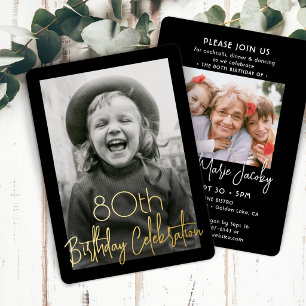 Invitación Con Relieve Metalizado Cualquier Fiesta de Cumpleaños 2 Foto Chic Negro y