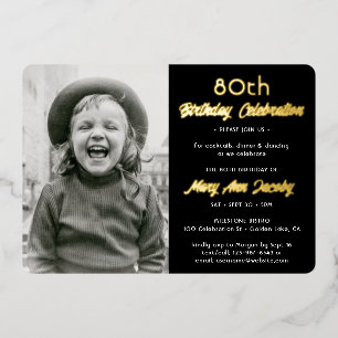 Invitación Con Relieve Metalizado Cualquier fiesta de cumpleaños 2 Foto Elegante Neg