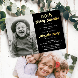 Invitación Con Relieve Metalizado Cualquier fiesta de cumpleaños 2 Foto Elegante Neg