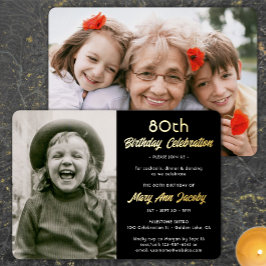 Invitación Con Relieve Metalizado CUALQUIER Fiesta de Cumpleaños 2 Foto Elegante Neg