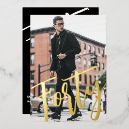 Invitación Con Relieve Metalizado Cuarenta Black White Modern 40th Birthday Fiesta G