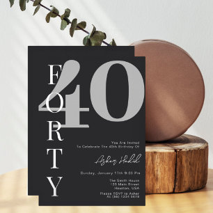 Invitación Con Relieve Metalizado Cuarenta Fiesta de cumpleaños número 40 moderna