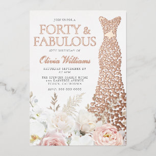 Invitación Con Relieve Metalizado Cuarenta y Fabuloso Cumpleaños 40 Rosa Dorado