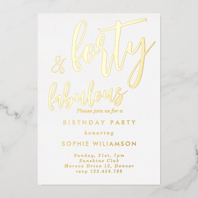 Invitación Con Relieve Metalizado Cuarenta y fabuloso cumpleaños frustrado por el or (Anverso)