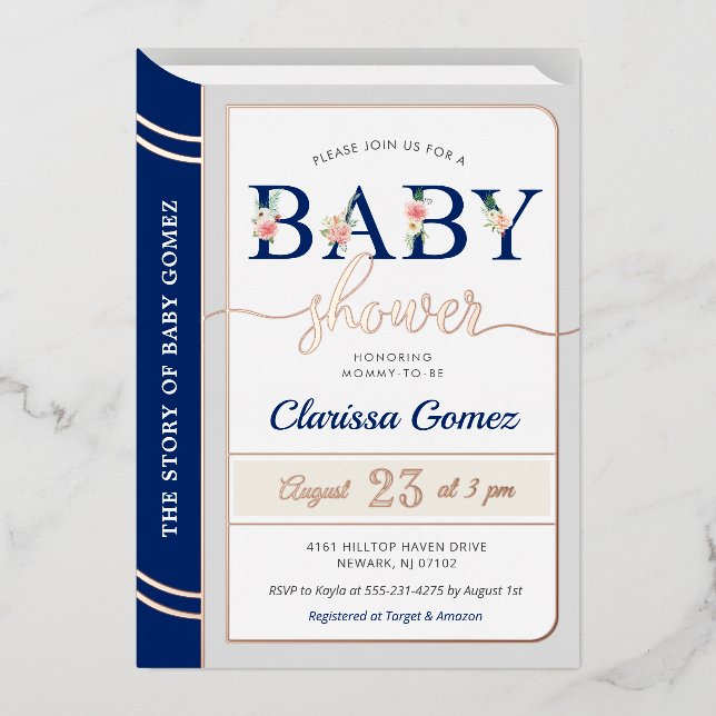 Invitación Con Relieve Metalizado Cubierta del libro de cuentos niño niño ducha azul (Anverso)