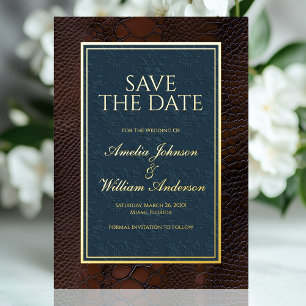 Invitación Con Relieve Metalizado Cuero de serpiente marrón victoriano Save The Date
