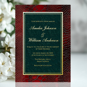 Invitación Con Relieve Metalizado Cuero de serpiente victoriano rojo oscuro verde bo
