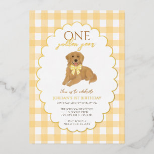 Invitación Con Relieve Metalizado Cumpleaños 1º del cachorro Retriever Dorado Amaril