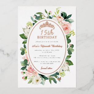Invitación Con Relieve Metalizado Cumpleaños 15 Rosa Oro Rosado Mariposa Floral