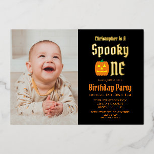 Invitación Con Relieve Metalizado Cumpleaños 1 de Spooky One