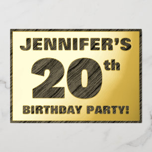 Invitación Con Relieve Metalizado Cumpleaños 20 — Texto con textura de madera falsa 