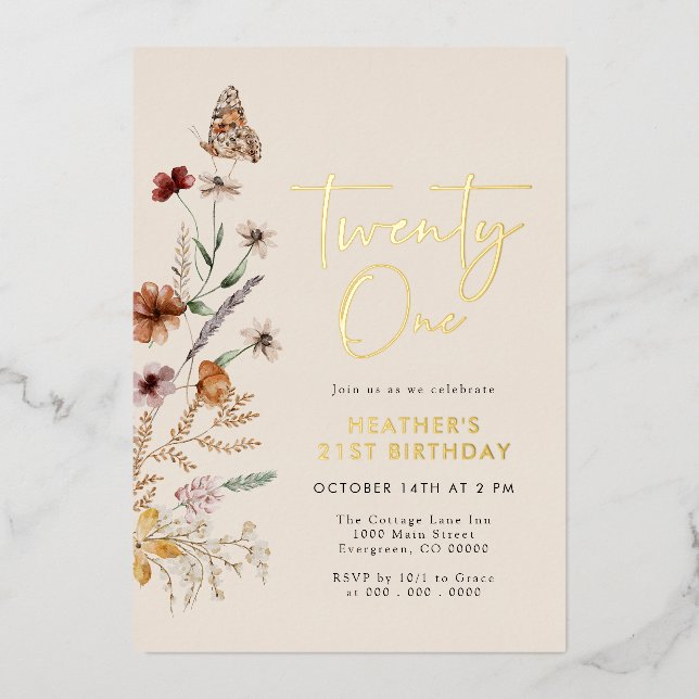 Invitación Con Relieve Metalizado Cumpleaños 21 (Anverso)