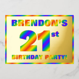 Invitación Con Relieve Metalizado Cumpleaños 21 — Divertido, Espectro de Arcoíris “2