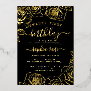 Invitación Con Relieve Metalizado Cumpleaños 21 dorado rosa negro con lámina 