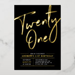 Invitación Con Relieve Metalizado Cumpleaños 21 Letras Negro Fiesta de Cumpleaños 21<br><div class="desc">Celebra tu día especial con esta elegante invitación de cumpleaños 21 con foil. Este diseño presenta un texto de foil dorado chic "Veintiuno" sobre un fondo negro. Puedes elegir el color de estampado de foil real (Dorado, Plateado, Rosa dorado). Más diseños y suministros para fiestas están disponibles en mi tienda...</div>