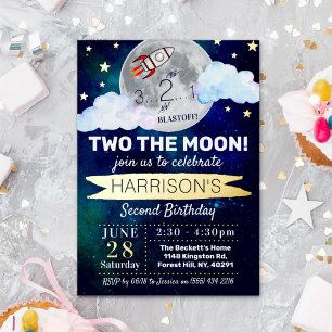 Invitación Con Relieve Metalizado Cumpleaños 2 Dos La Luna Real