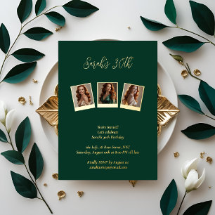 Invitación Con Relieve Metalizado Cumpleaños 30 esmeralda verde y pan de oro
