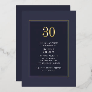 Invitación Con Relieve Metalizado Cumpleaños 30 Minimalista Elegante Marco Dorado Os