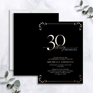 Invitación Con Relieve Metalizado Cumpleaños 30 y Fabuloso con Caligrafía en Rosa Do