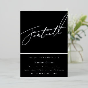Invitación Con Relieve Metalizado Cumpleaños 40 de Silver Script Plata
